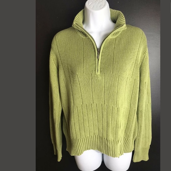 ICELANDIC DESIGN 1/4 Zip Sweater Green Ribbed Knit Collared Cotton Pullover - Picture 9 of 9